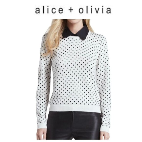 Alice + Olivia Black and White Polka Dot Sweater - Picture 1 of 7